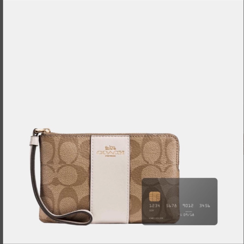 Corner Zip Wristlet In Signature Canvas KHAKICHALK - Picture 14 of 16